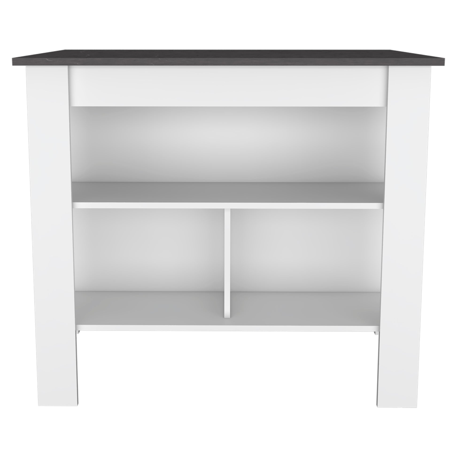 White and dark gray modern console table with open shelving