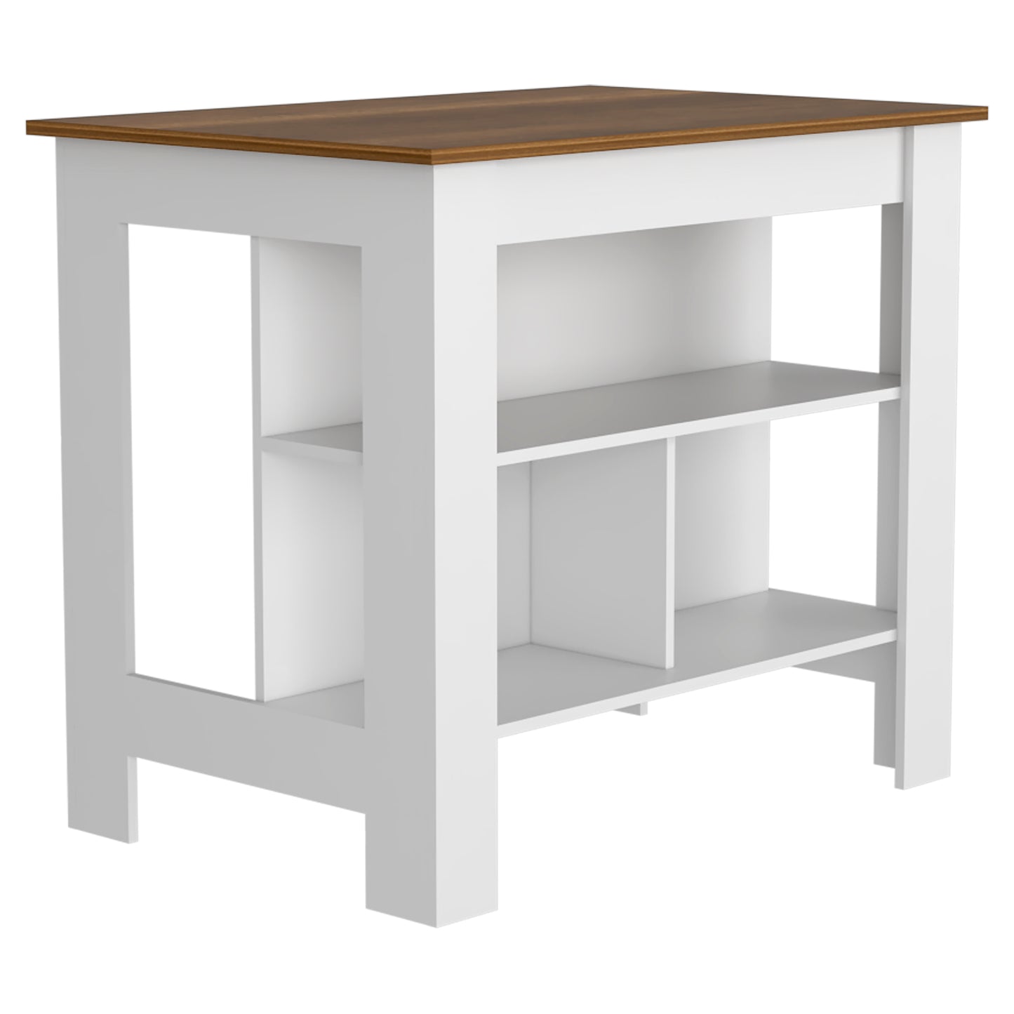 White and wood accent side table with open shelving