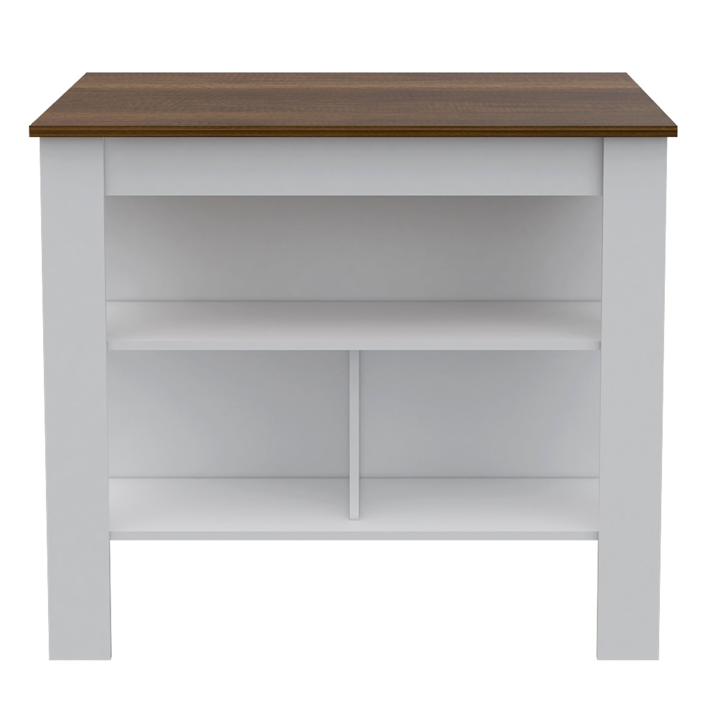 White and wood console table with two open shelves