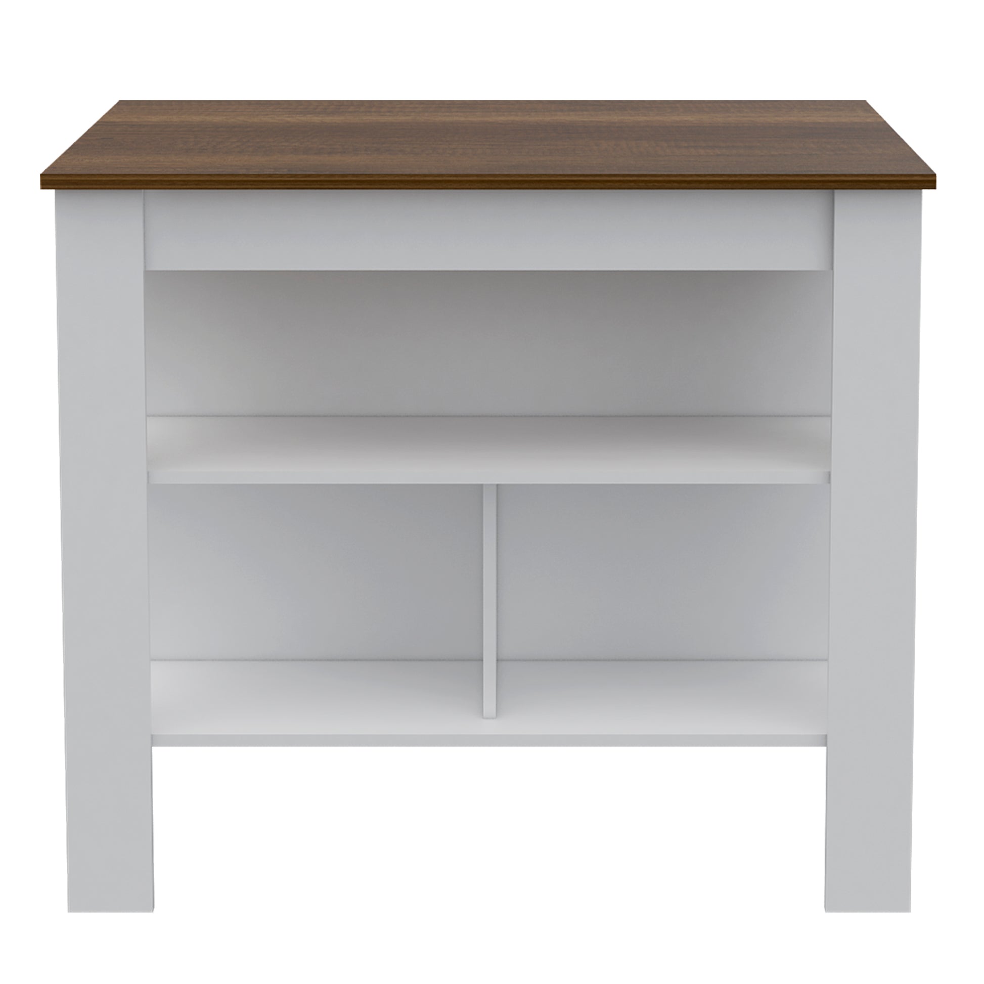 White and wood console table with two open shelves