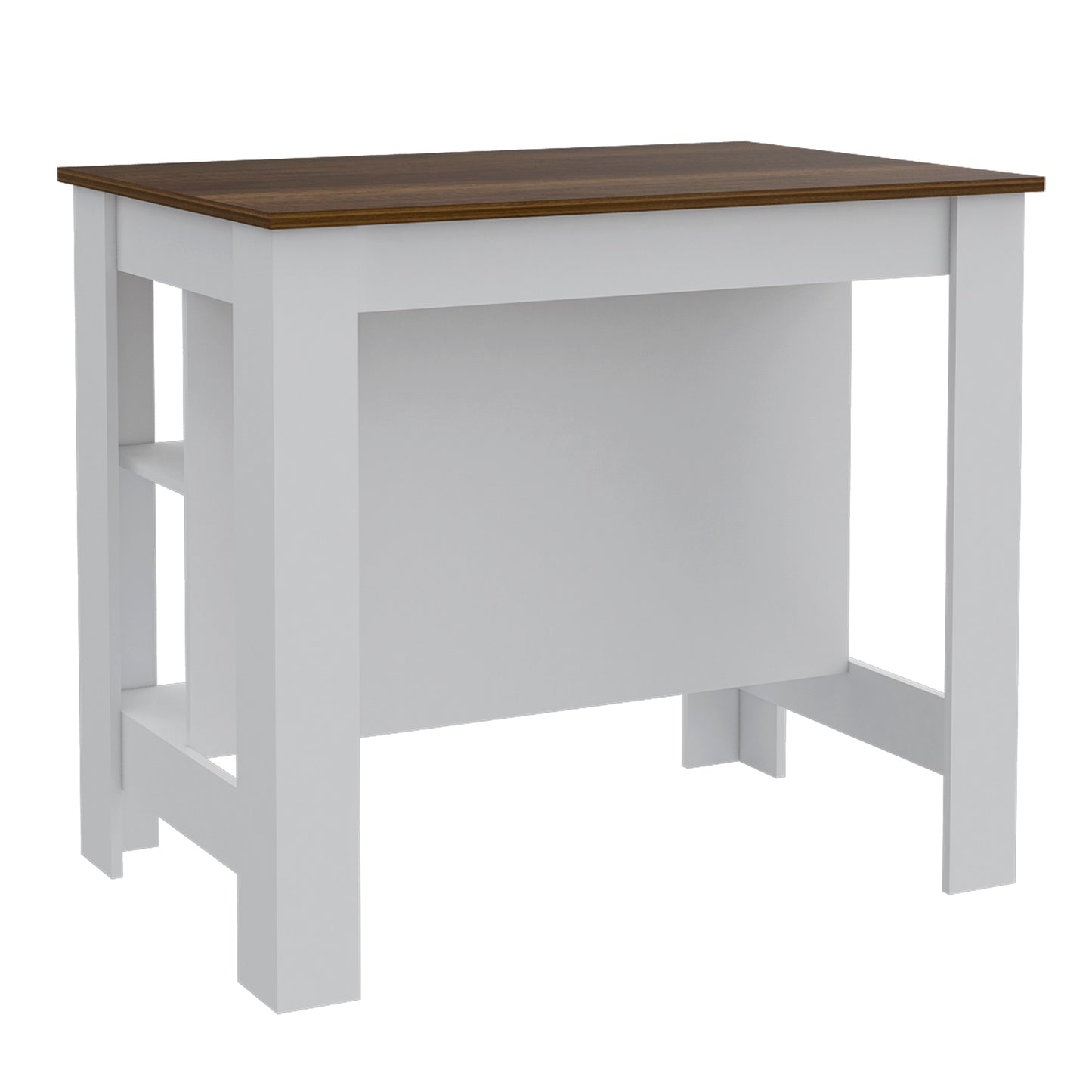 White and walnut wood kitchen counter with shelf