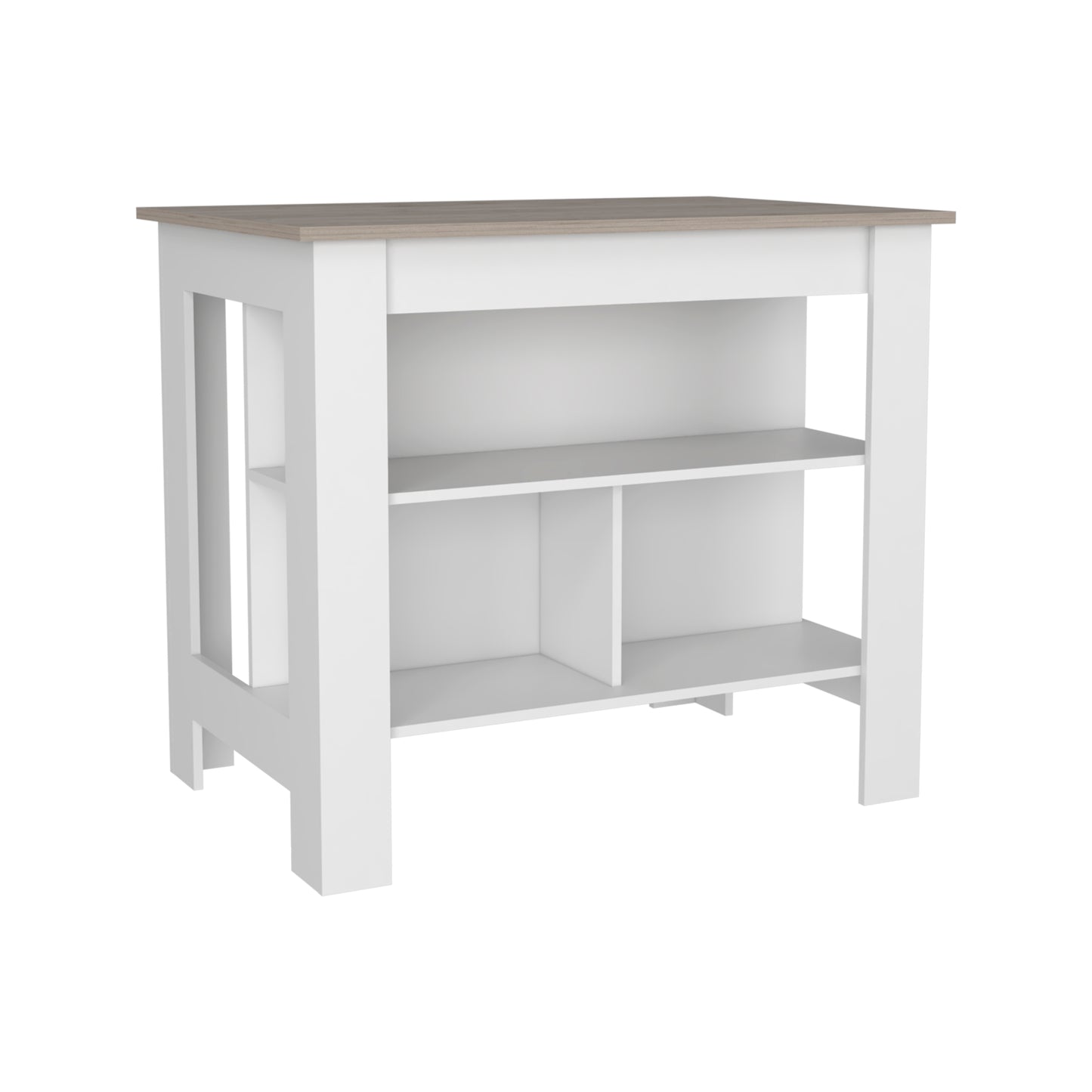 Modern white and woodtone console table with open shelving