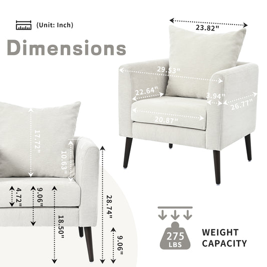 Cream accent chair with tapered wooden legs and cushion detail
