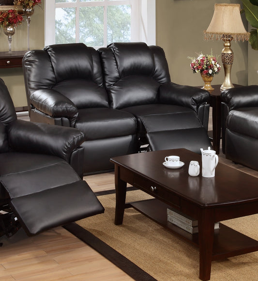 Black leather loveseat recliner with plush cushioning for ultimate comfort