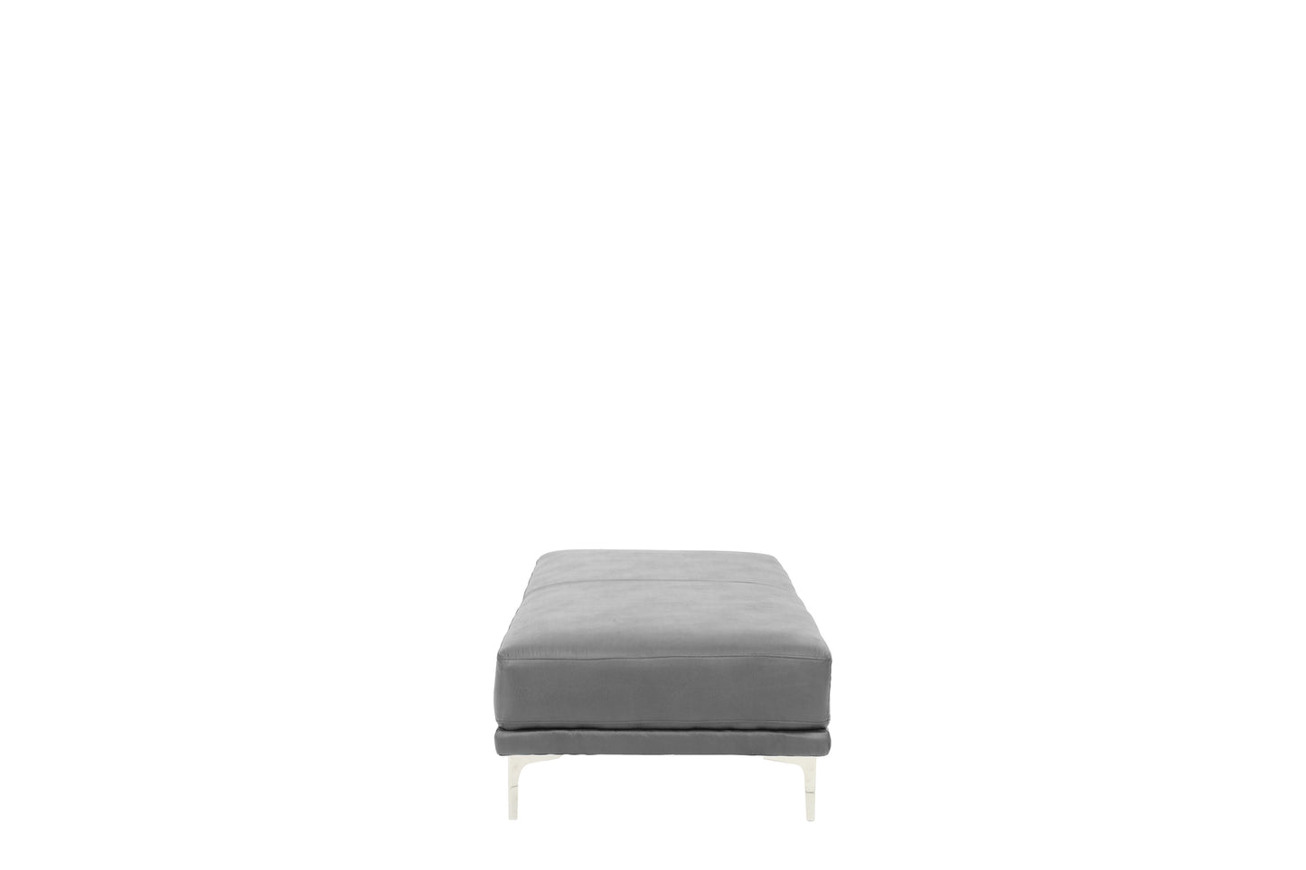 Modern gray upholstered ottoman with sleek metal legs