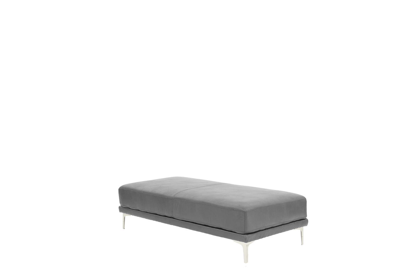 Modern grey leather ottoman with sleek metal legs