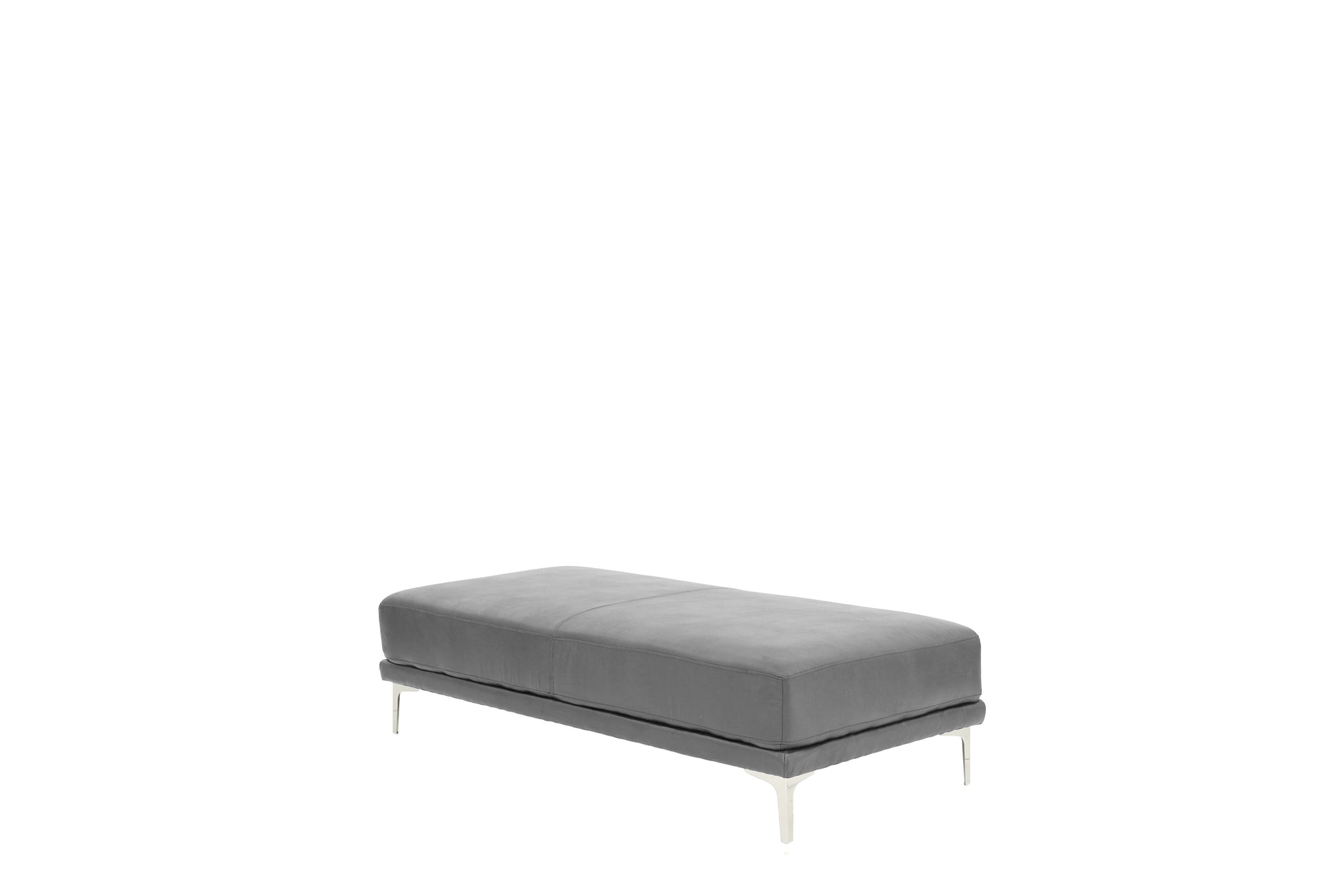 Modern grey leather ottoman with sleek metal legs