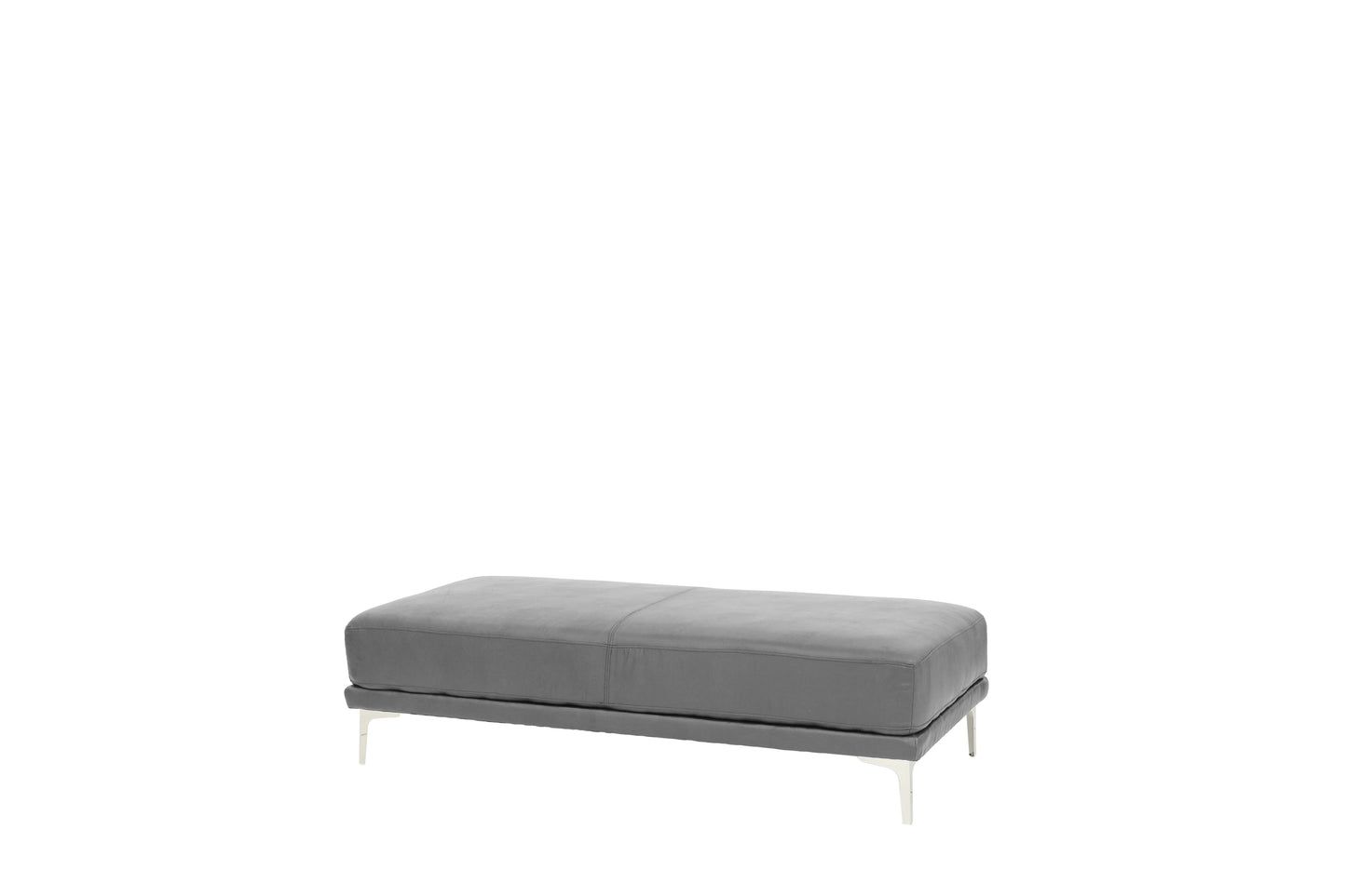 Gray faux leather rectangular ottoman with silver metal legs