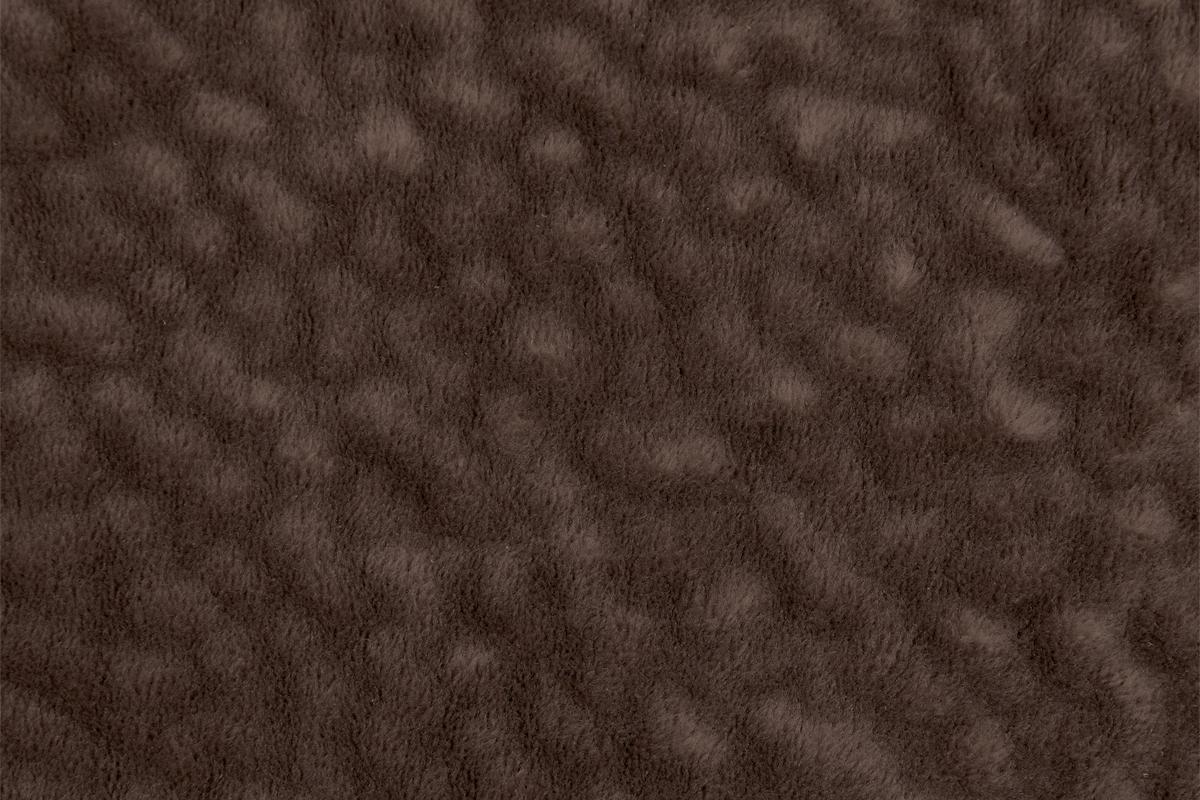 Closeup of textured dark brown plush fabric perfect for blankets