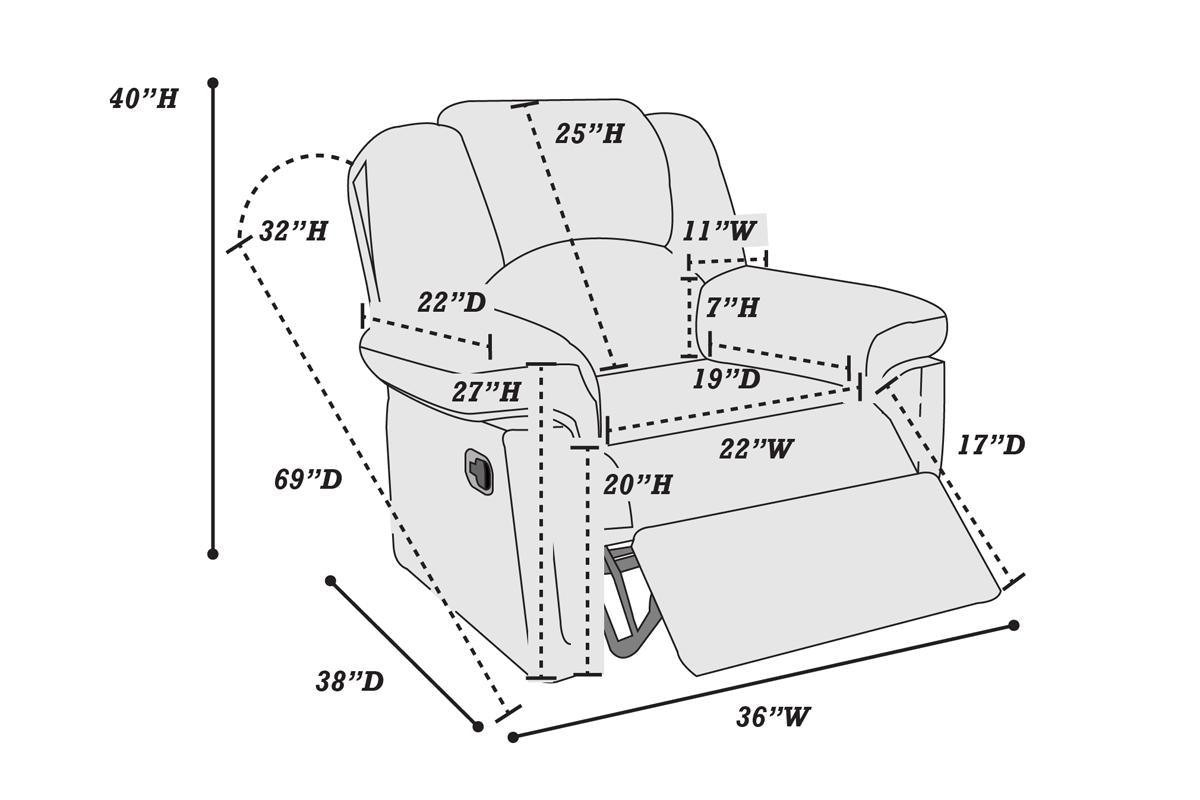 Recliner dimensions H x W x D full recline for comfortable seating