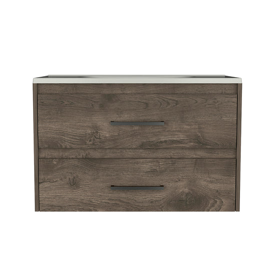 Wooden vanity unit with two drawers and brushed nickel handles