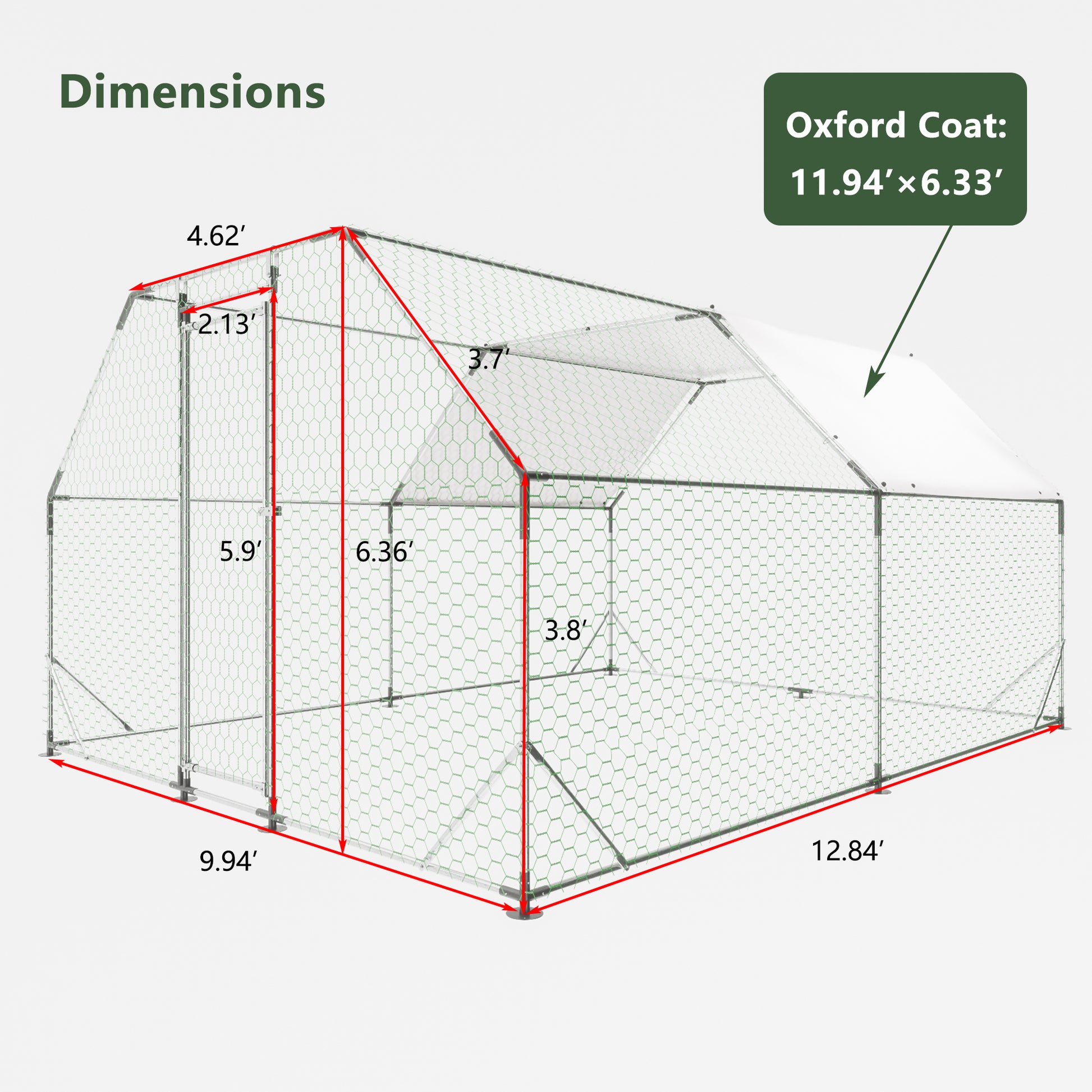 Large outdoor chicken coop dimensions  W x  L x  H