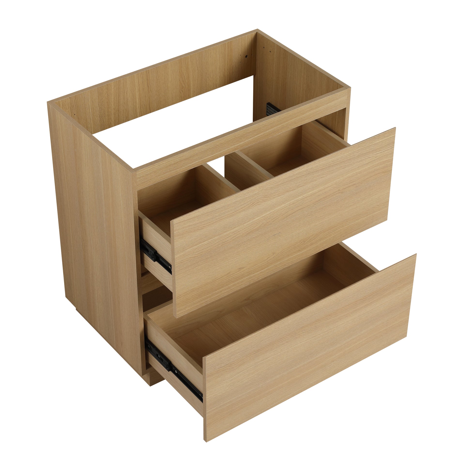 Light oak bathroom vanity cabinet with two drawers for storage