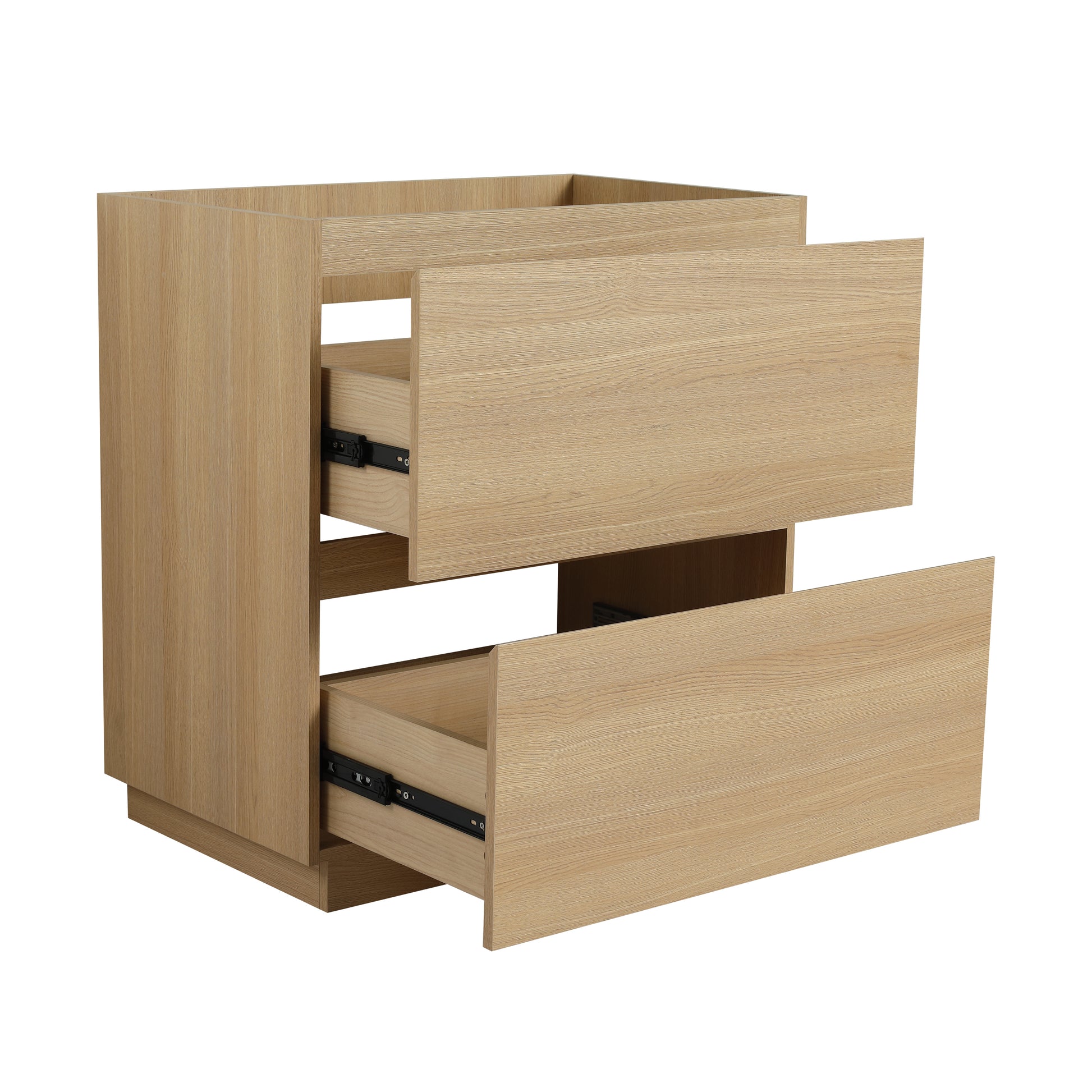 Modern twodrawer oak cabinet with visible drawer slides for contemporary storage solutions