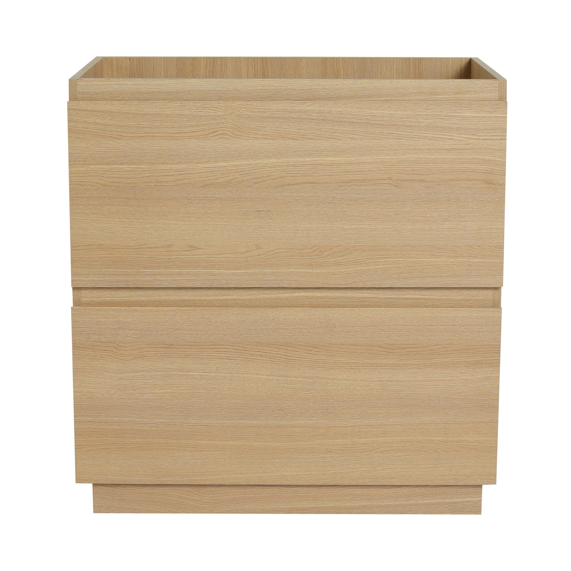Light oak twodrawer cabinet with modern design and integrated handles ideal for bedroom storage