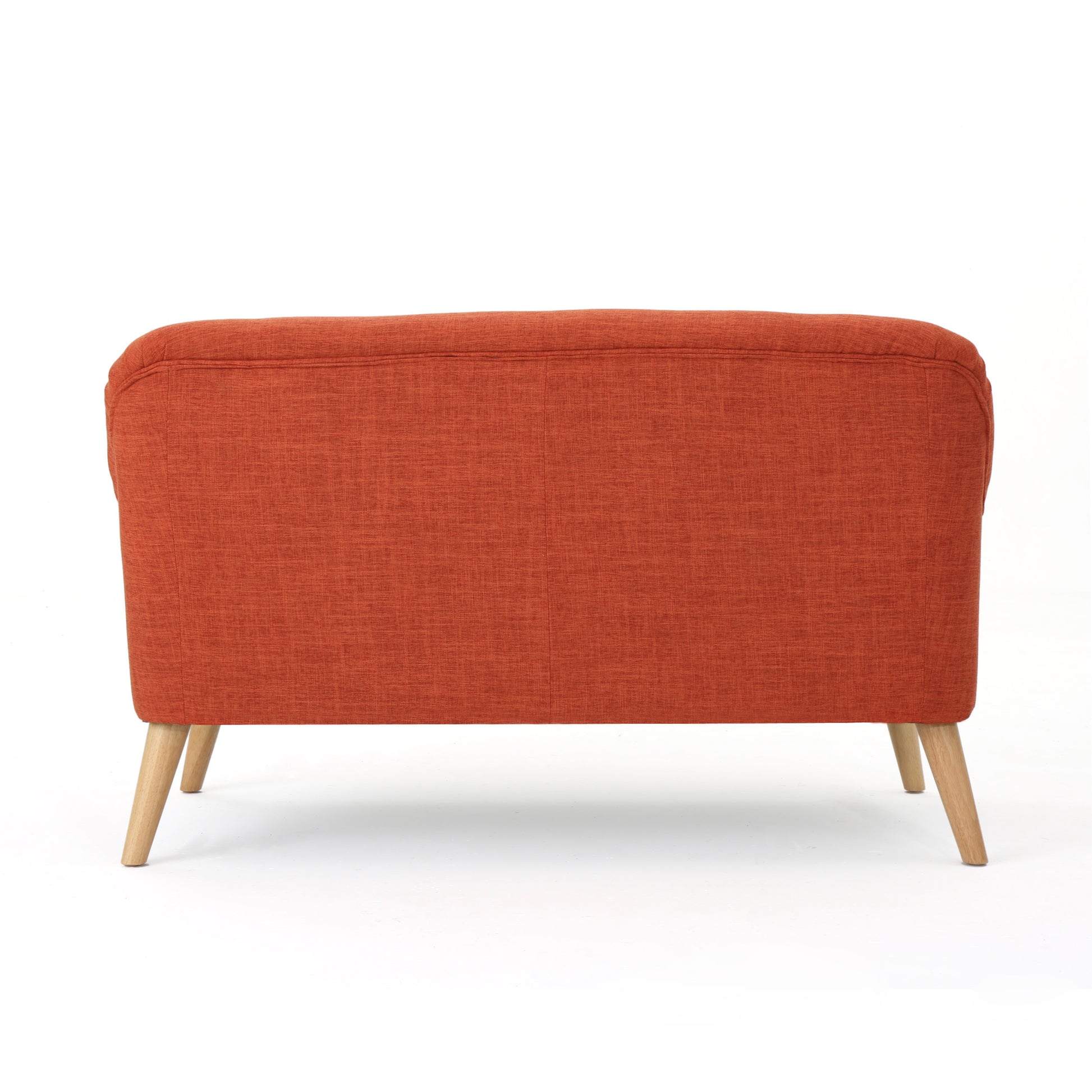Orange fabric loveseat contemporary design with tapered wooden legs