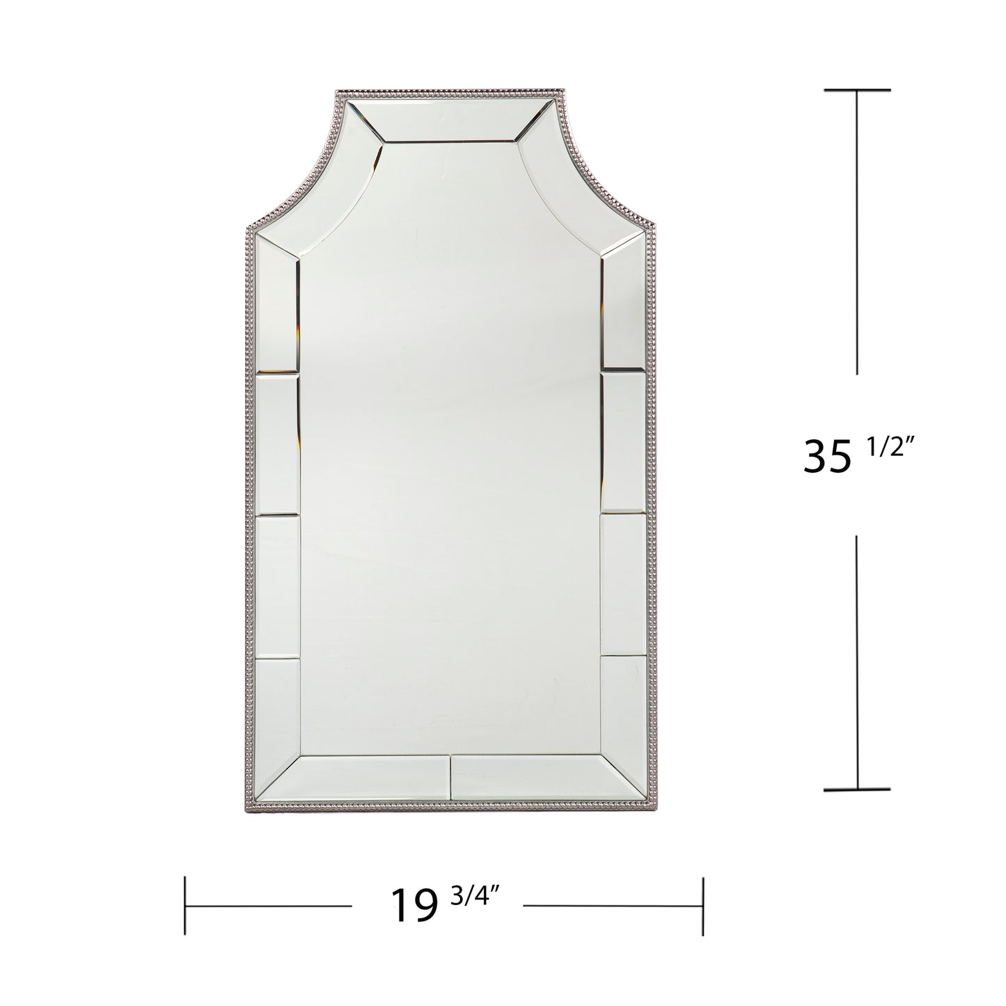Beveled accent mirror with beaded frame  H x  W ideal for entryway console