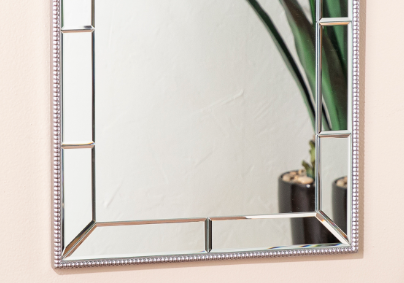 Silver beaded accent mirror with beveled glass panels elegant wall decor