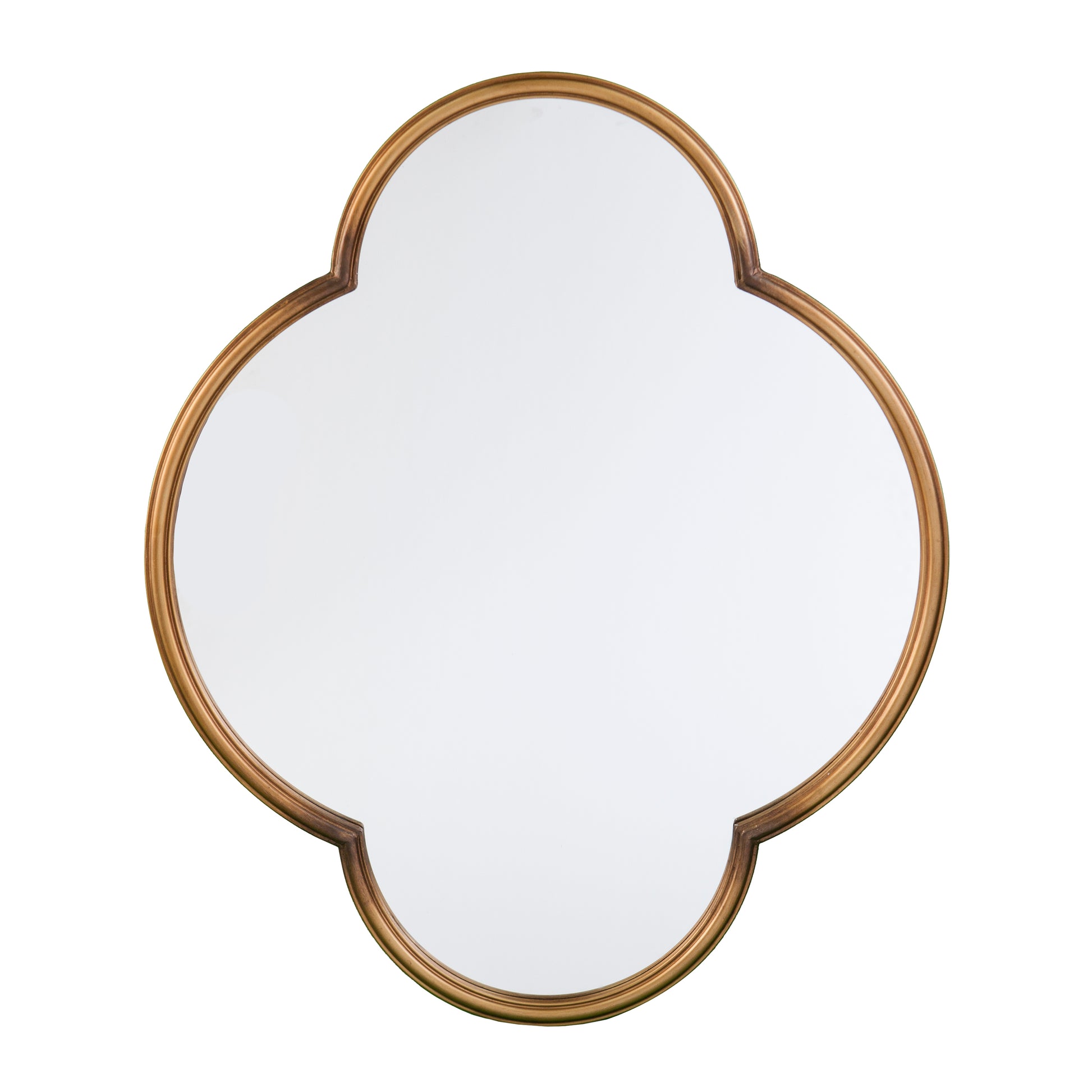 Ornate quatrefoil mirror with antique gold finish perfect for a decorative accent wall