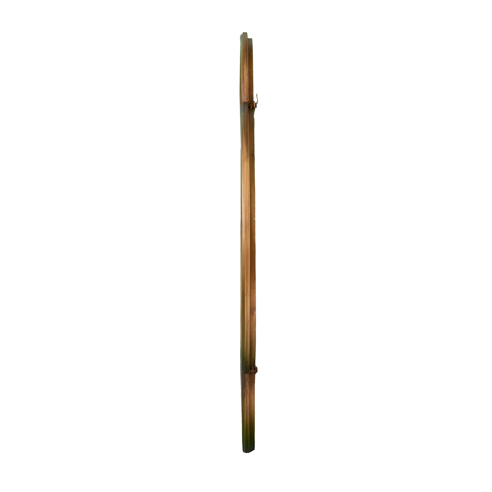 Tall narrow vintage wooden photo frame with grooved edges and a hook
