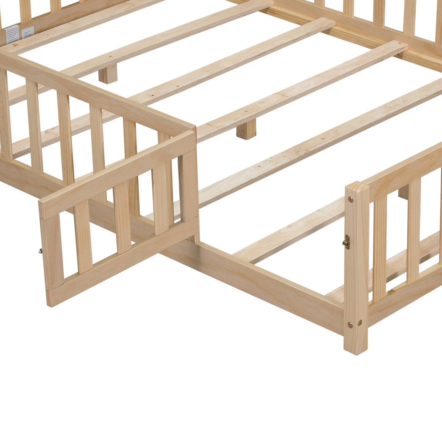 Natural wood toddler bed frame with safety rails