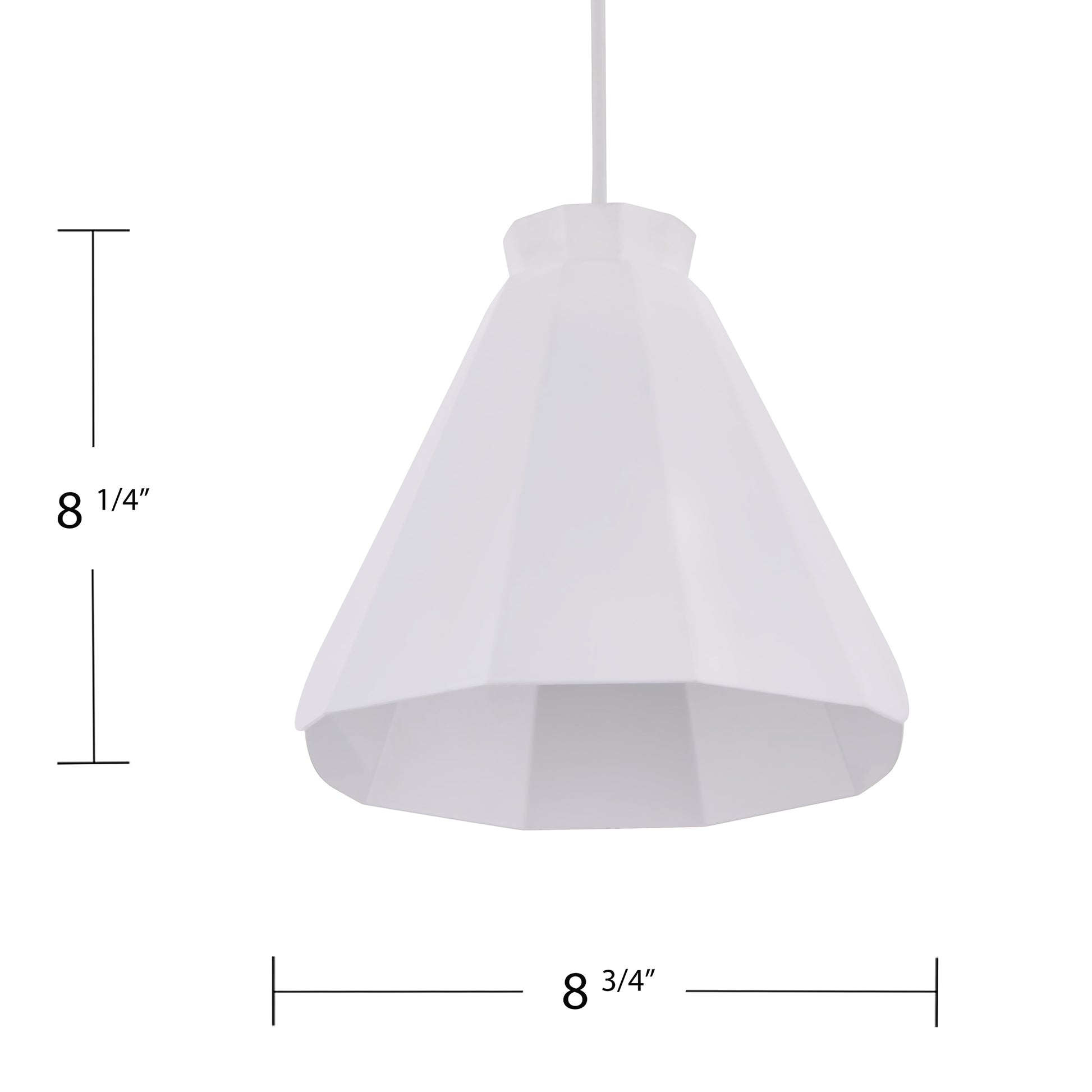 White geometric pendant light shade with faceted design   tall