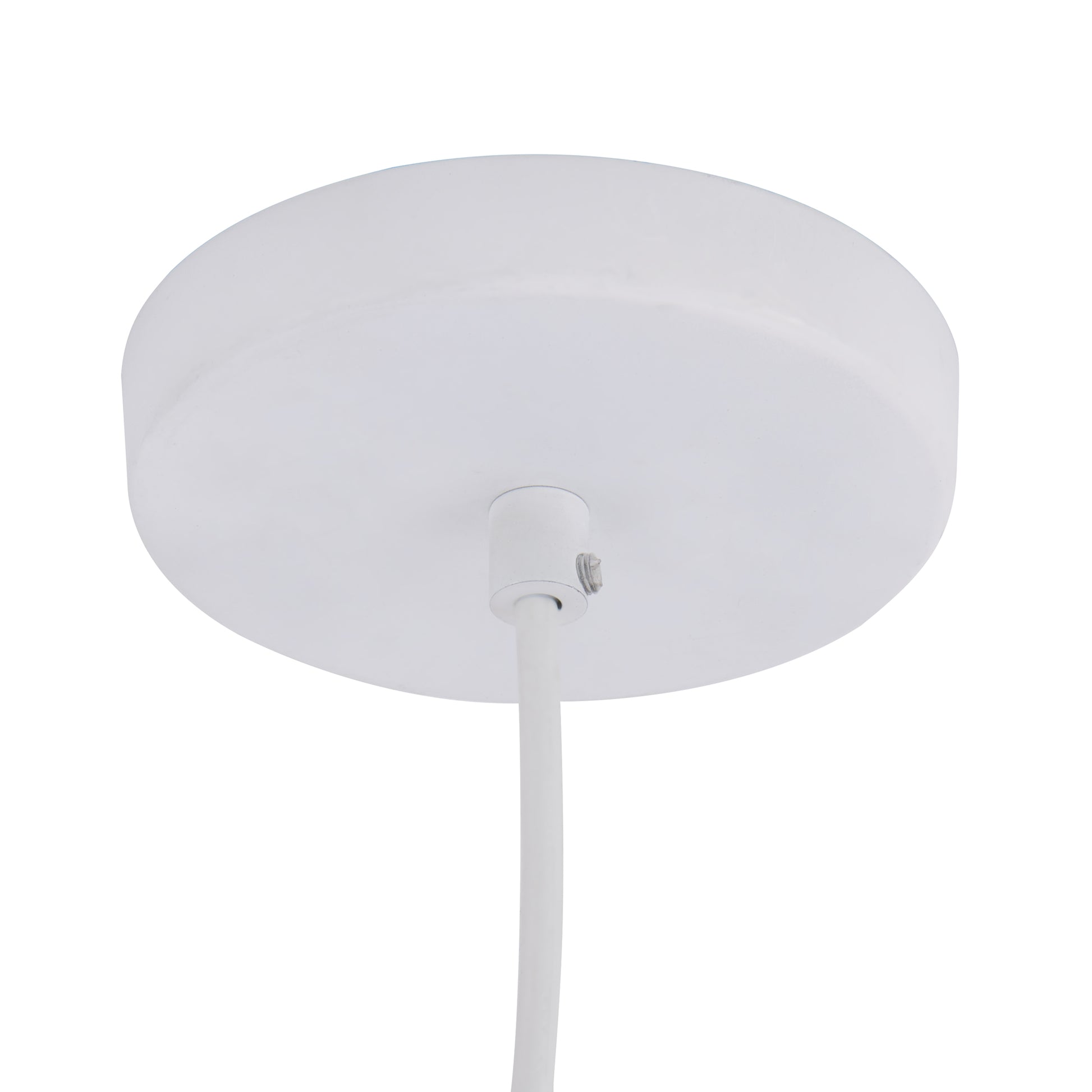 White circular ceiling canopy with a central cord attachment for pendant lights