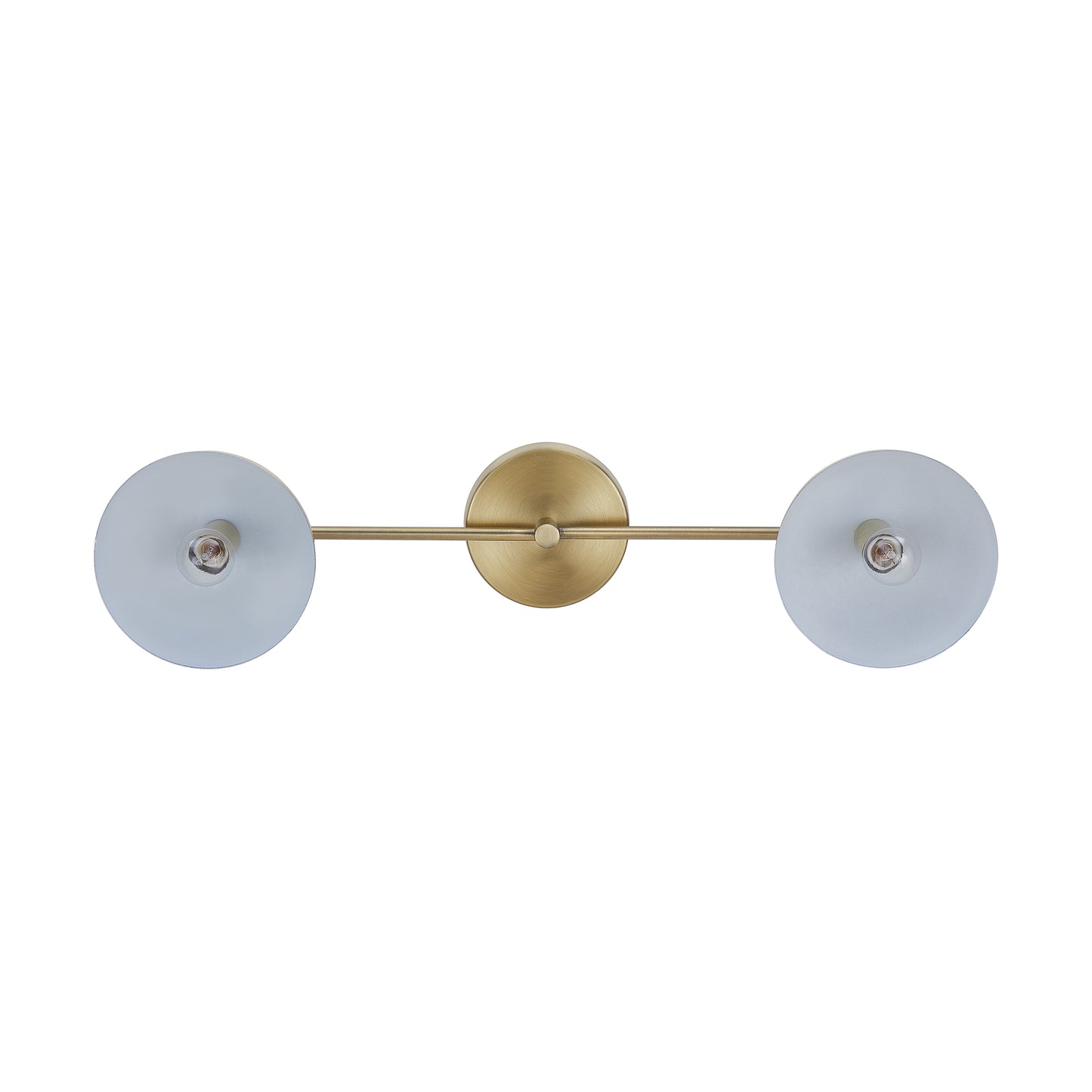 Modern brass sconce with frosted glass shades and visible bulbs