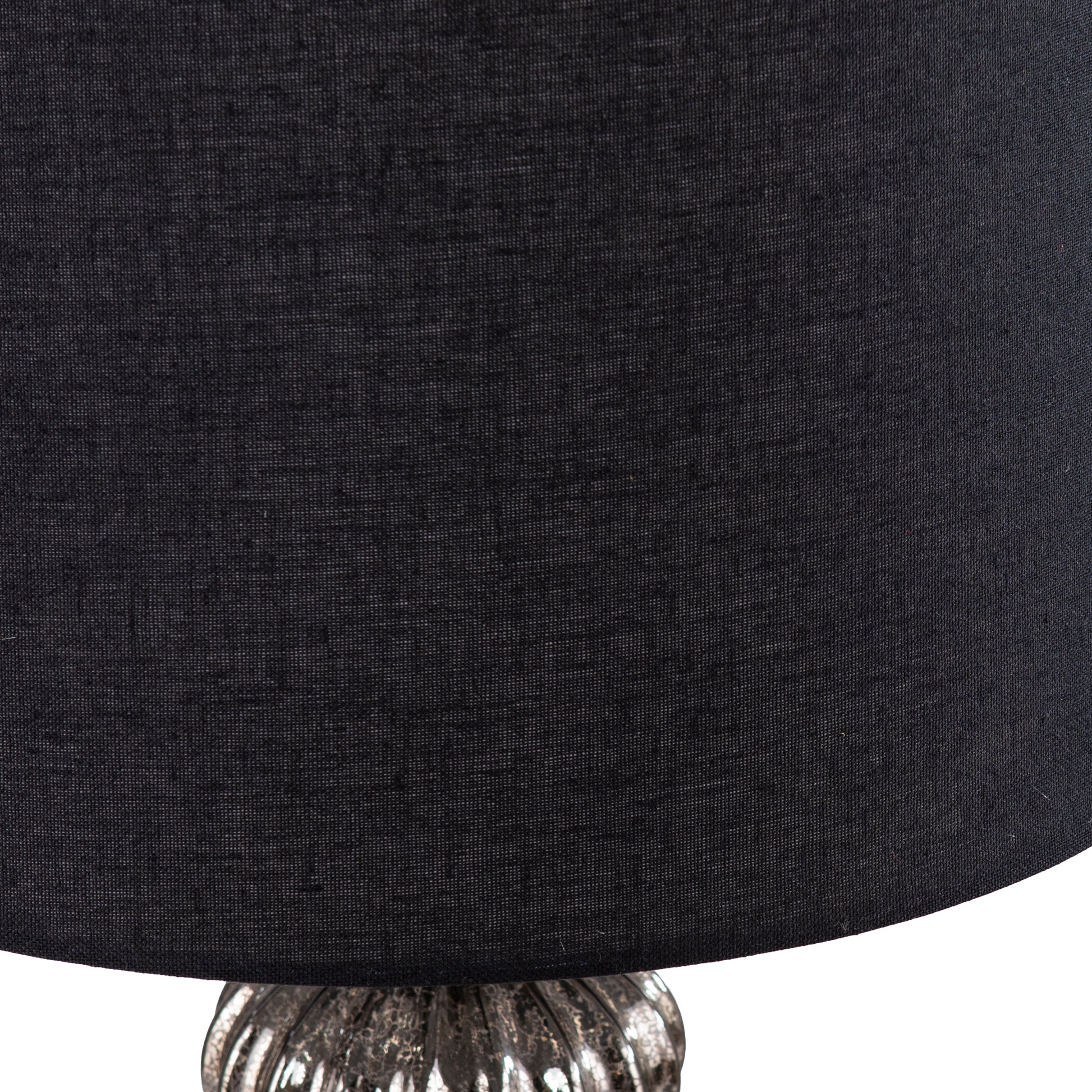 Black linen lampshade with textured metallic base detail  characters