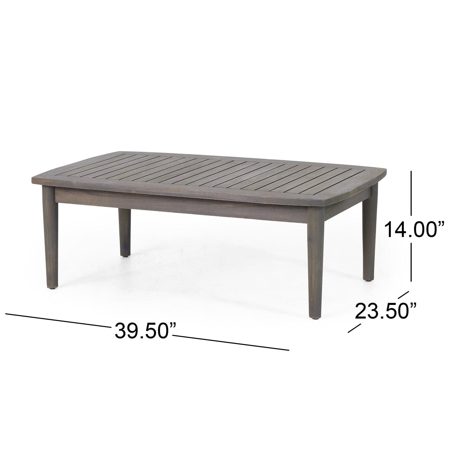Gray slatted wood rectangular coffee table with tapered legs
