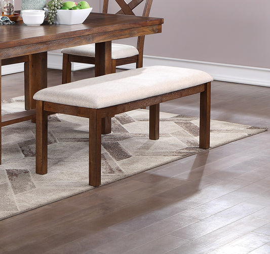 Wooden dining bench with upholstered seat
