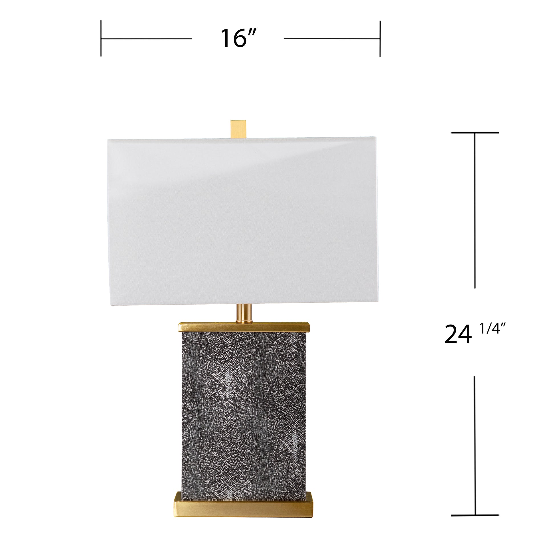 Rectangular table lamp with textured grey shagreen base and brass accents