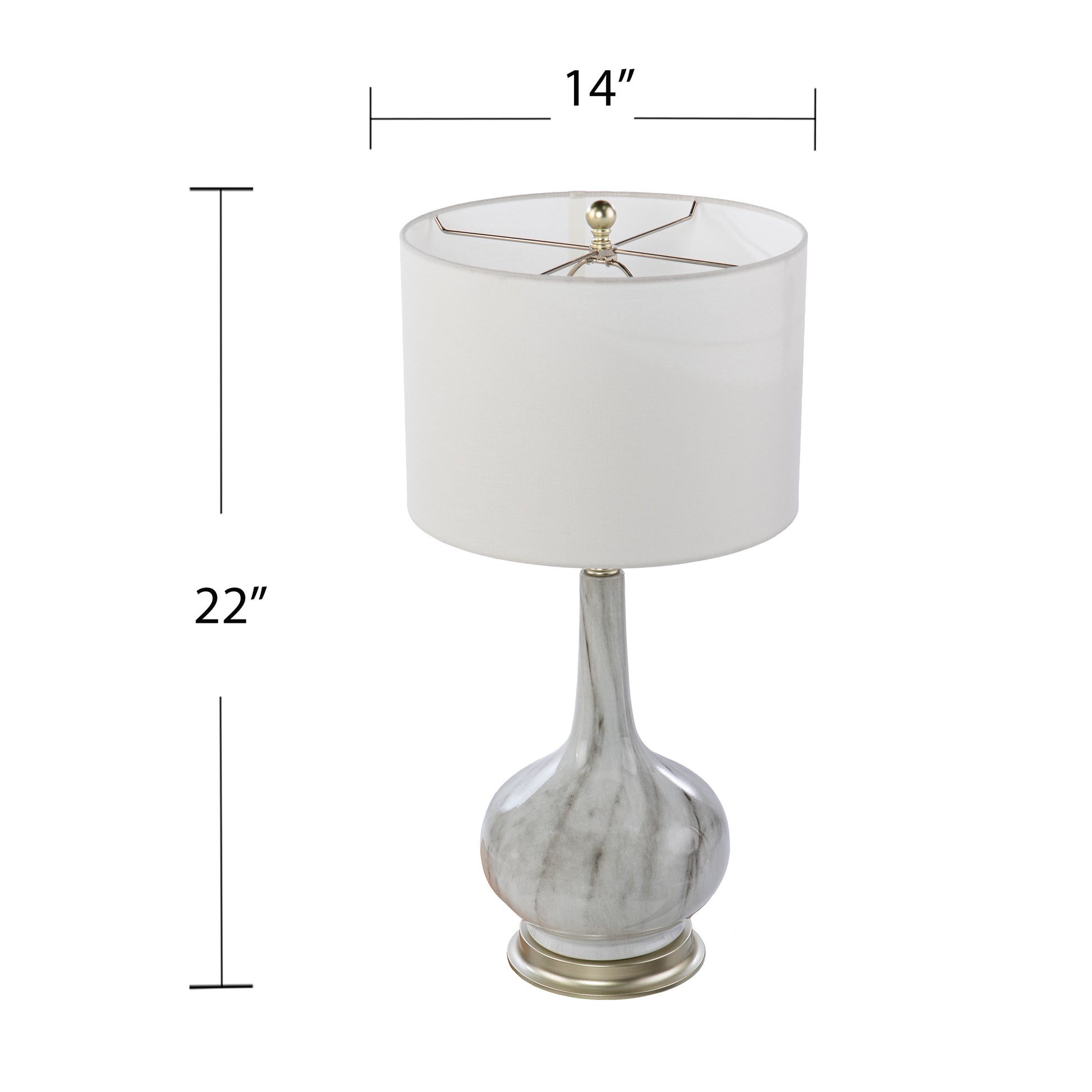 inch white marble effect table lamp with metallic base and linen shade