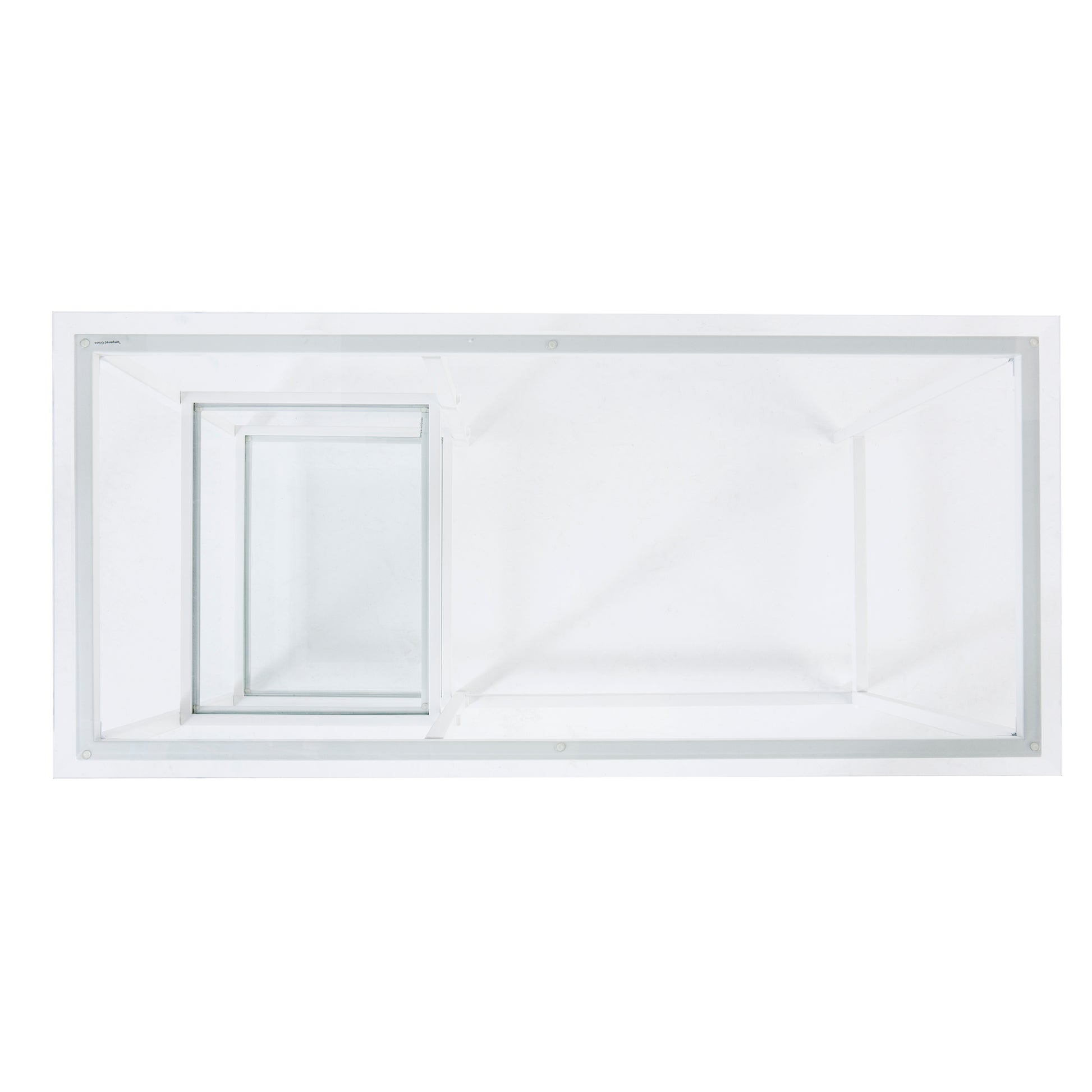 Clear glass terrarium with white metal frame perfect for small pets