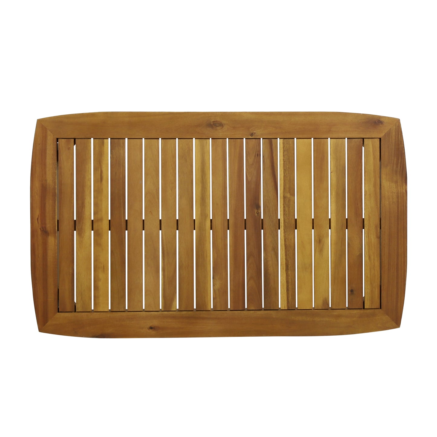 Wooden slatted tabletop with rounded corners natural wood finish