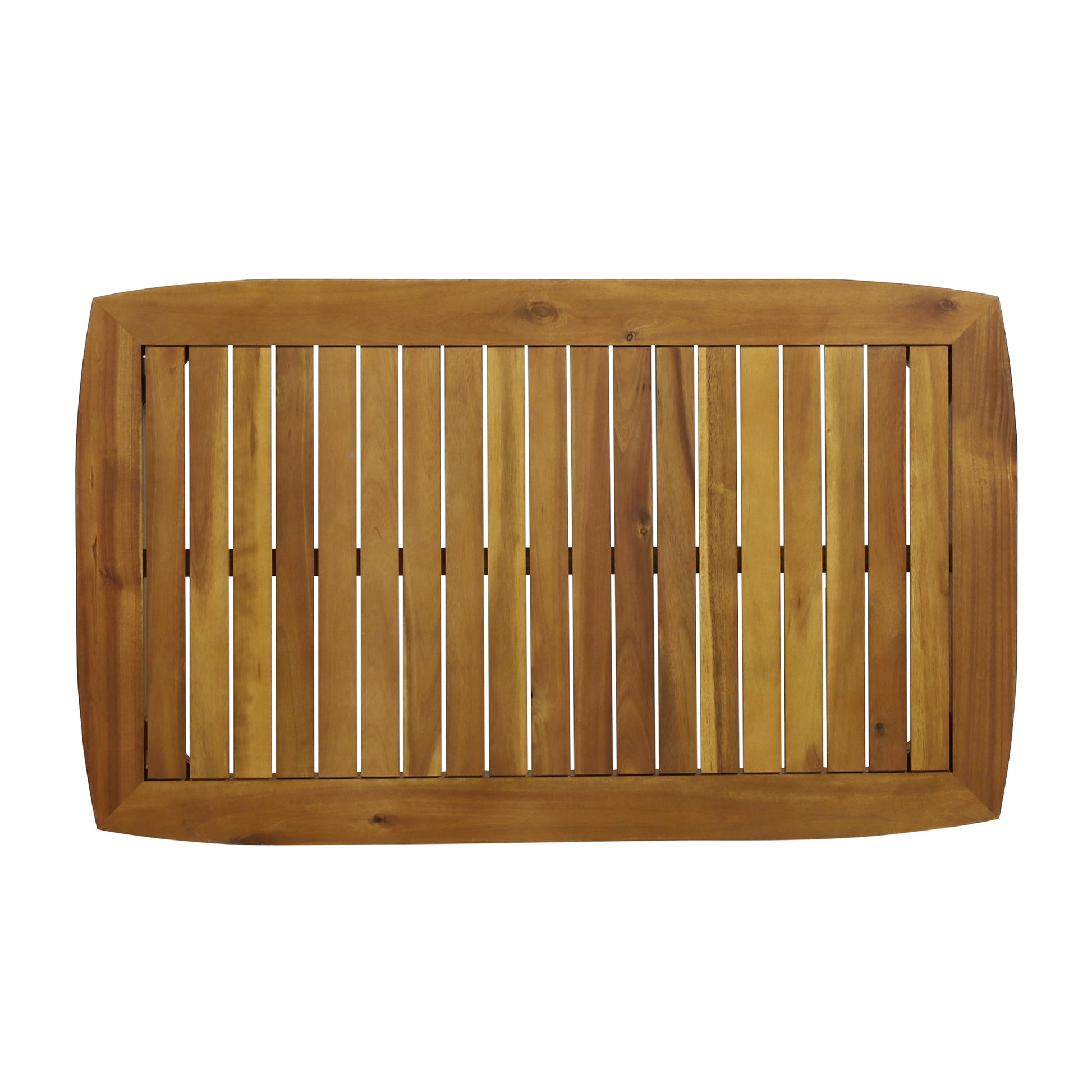 Wooden slatted tabletop with rounded corners natural wood finish