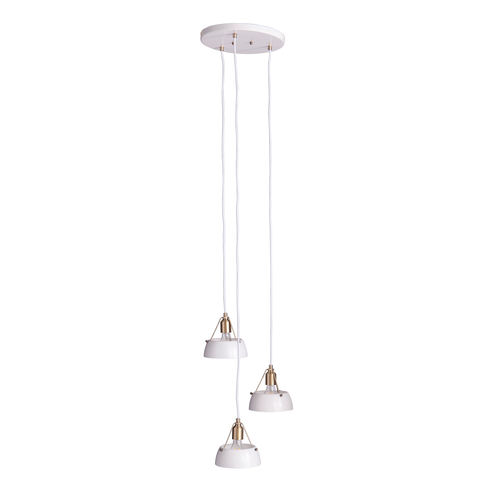 White tiered pendant light with brass accents ideal for modern dining rooms