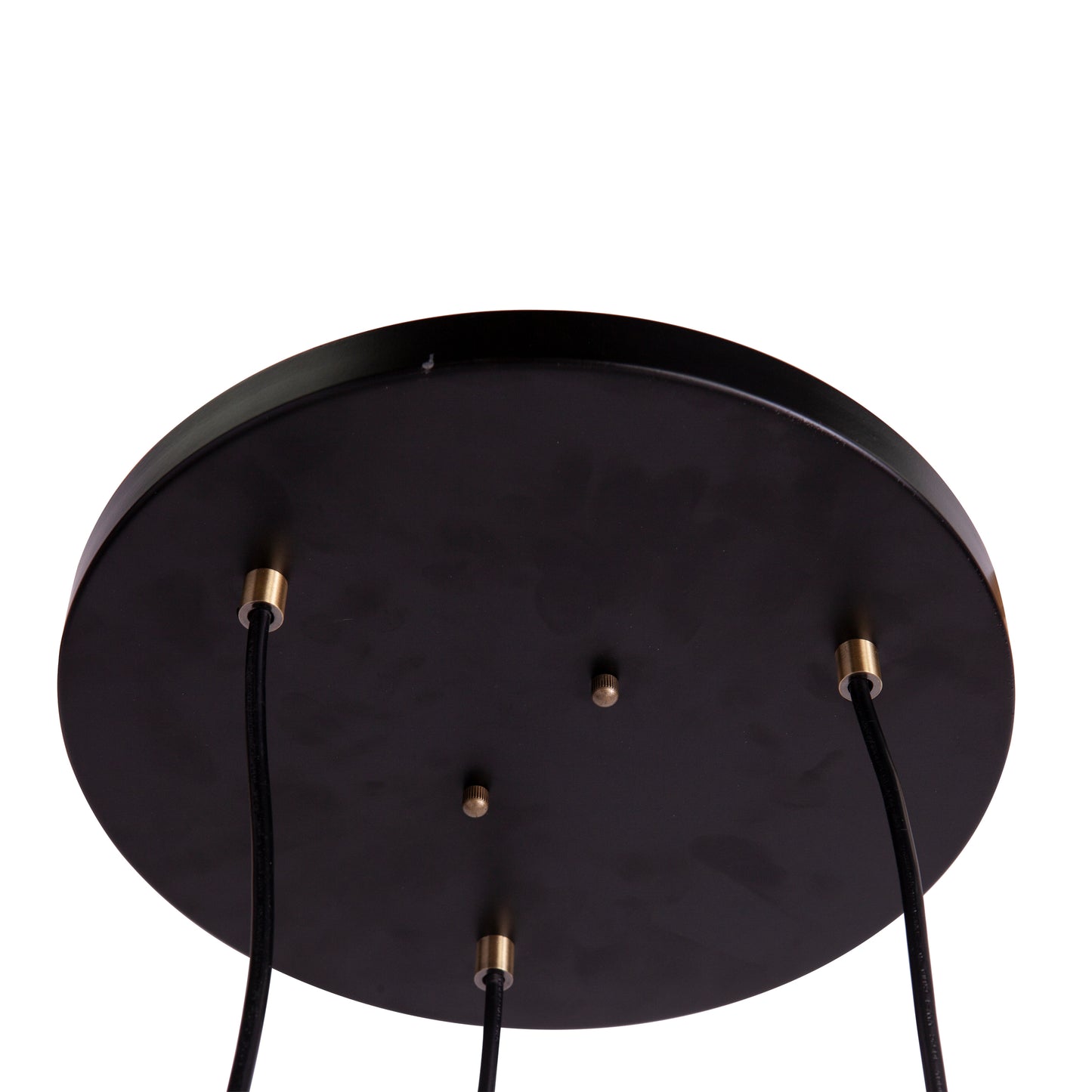 Black round ceiling plate with brass accents designed for modern pendant lights