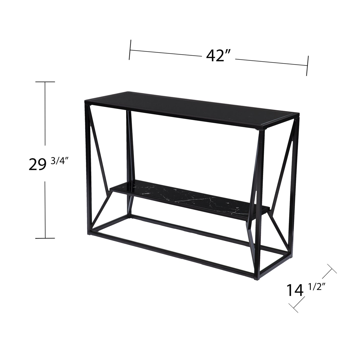 Black metal console table with marbleeffect shelf and top  W