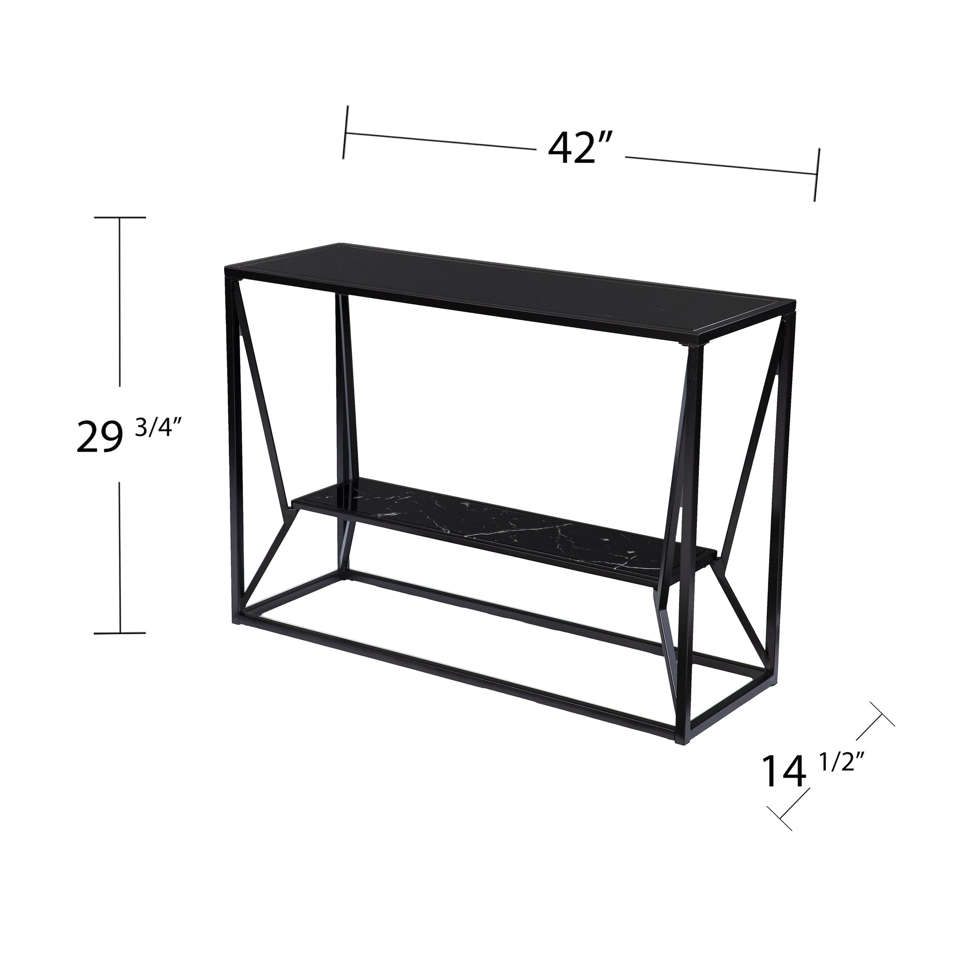 Black metal console table with marbleeffect shelf and top  W