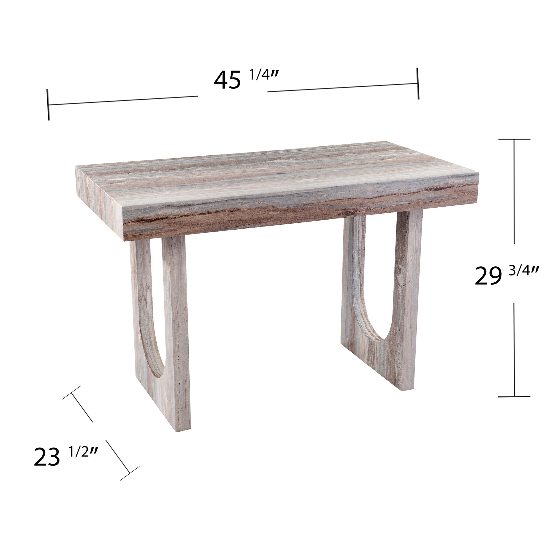 Distressed wood console table with rustic grey and brown striations perfect for entryways