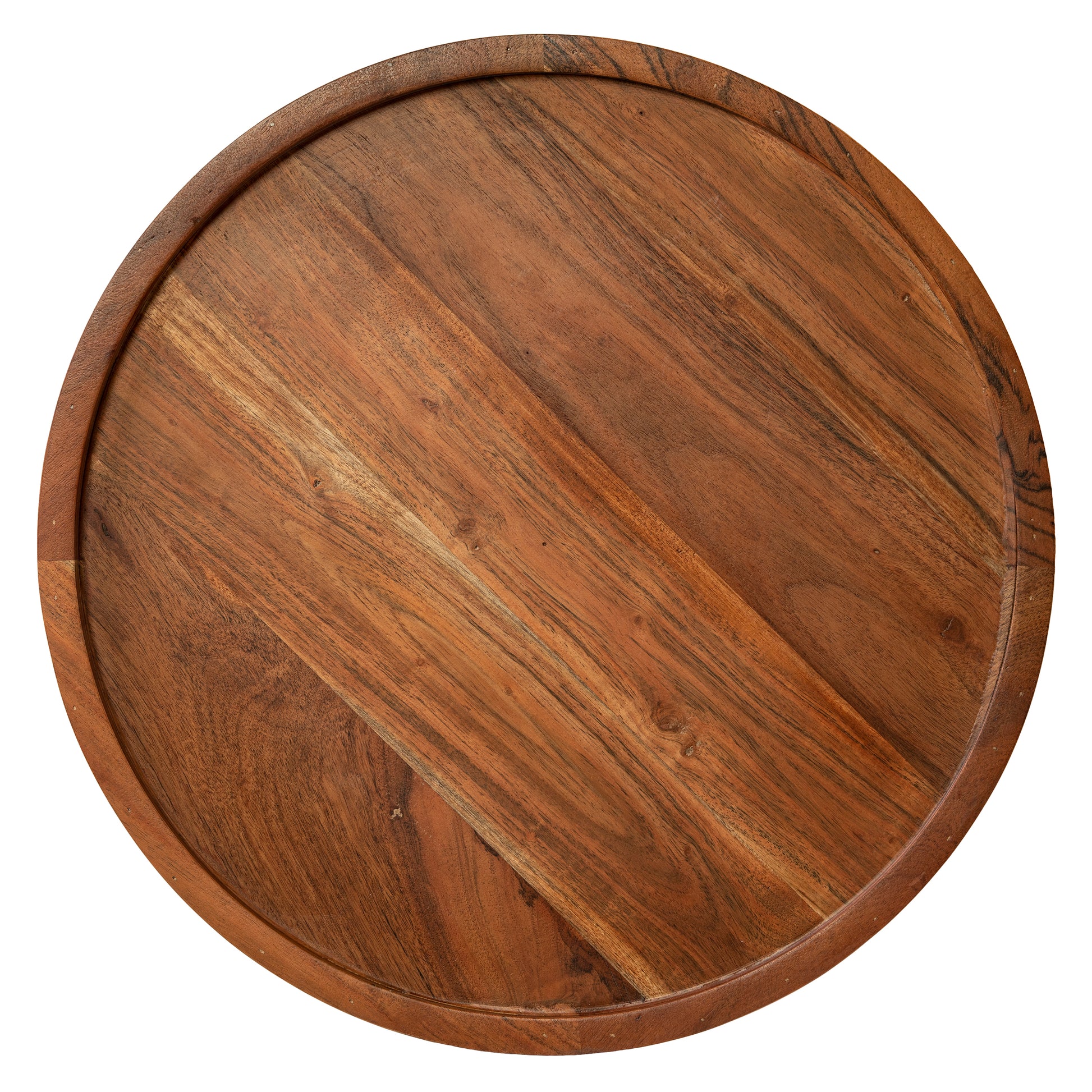Round acacia wood serving board with natural grain pattern