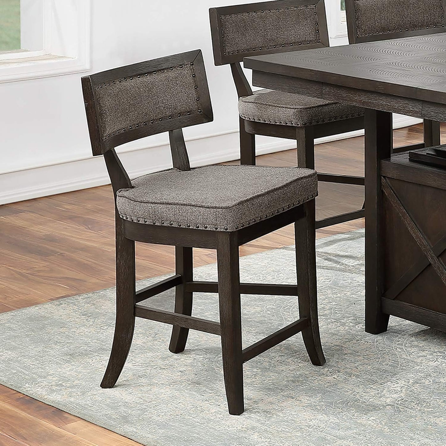 TREATLIFE HOME Set of 2 Solid Wood Counter Height Dining Chairs with Cushion and Curved Back Design, Rustic Espresso Finish