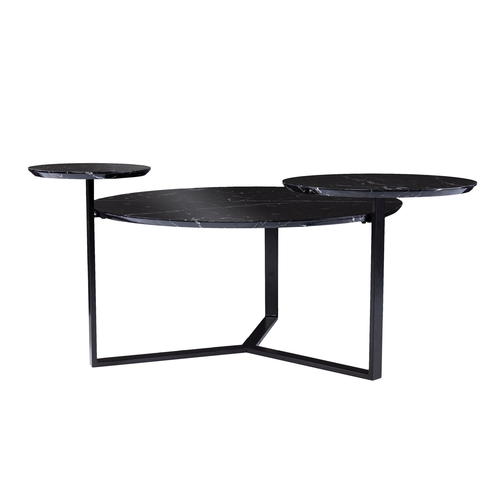 Modern black marble nested coffee table with sleek metal frame