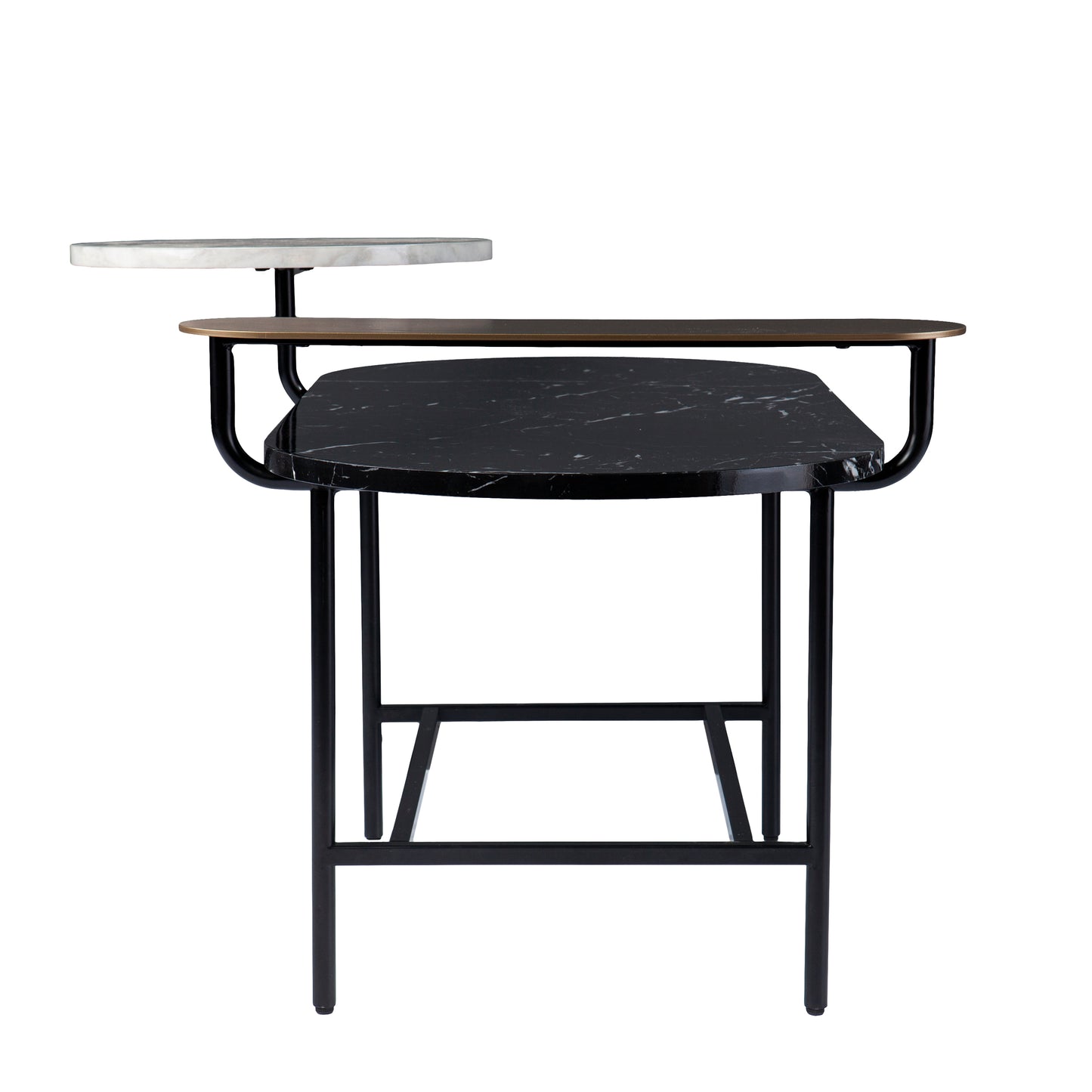 Modern side table with black marble top and brushed brass accents