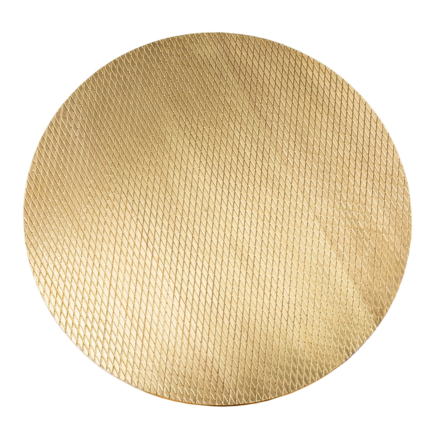 Textured gold round charger plate with diamond pattern for elegant table settings