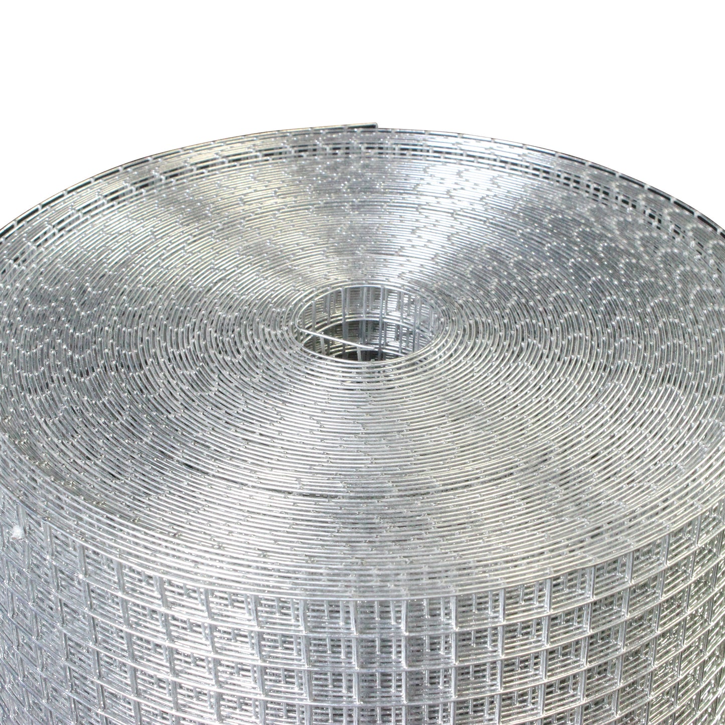 Closeup of a roll of galvanized welded wire mesh ideal for garden fencing and animal enclosures