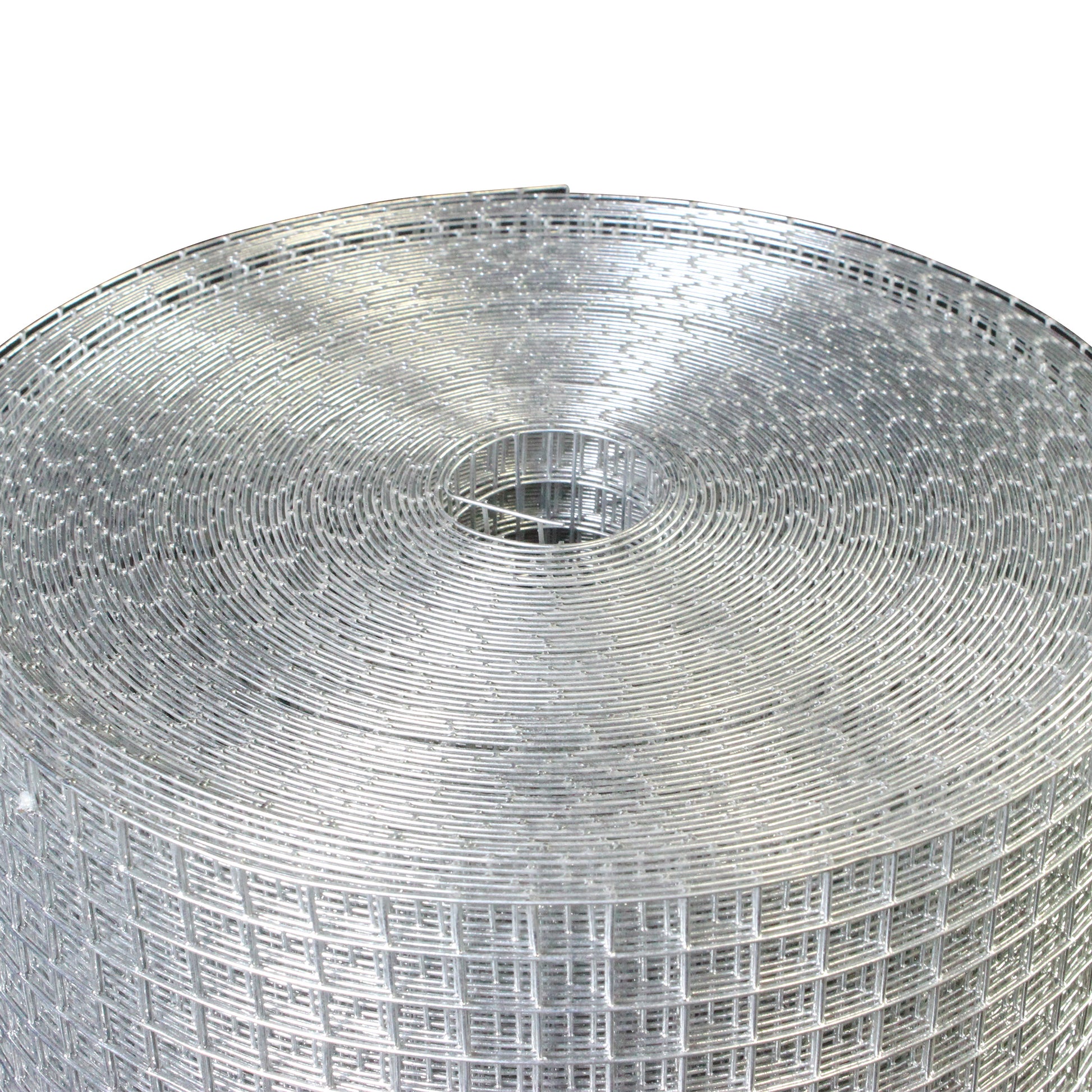 Closeup of a roll of galvanized welded wire mesh ideal for garden fencing and animal enclosures