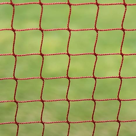 Closeup of durable red nylon netting with square mesh for sports or garden use