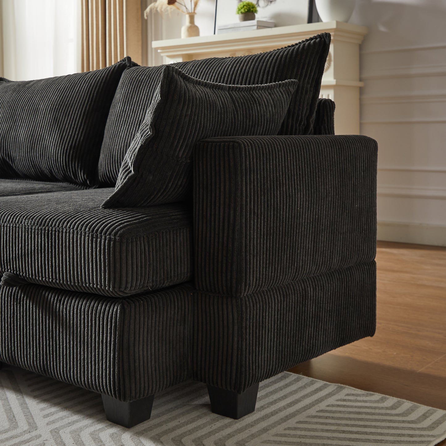 Dark gray corduroy sectional sofa with plush cushions perfect for modern living rooms